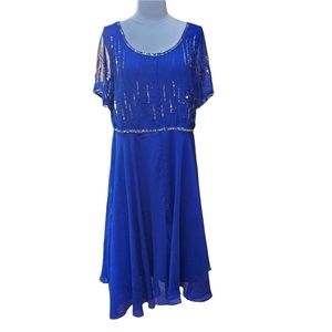Vintage Unlabeled Blue‎ & Silver Sequin Party Dress